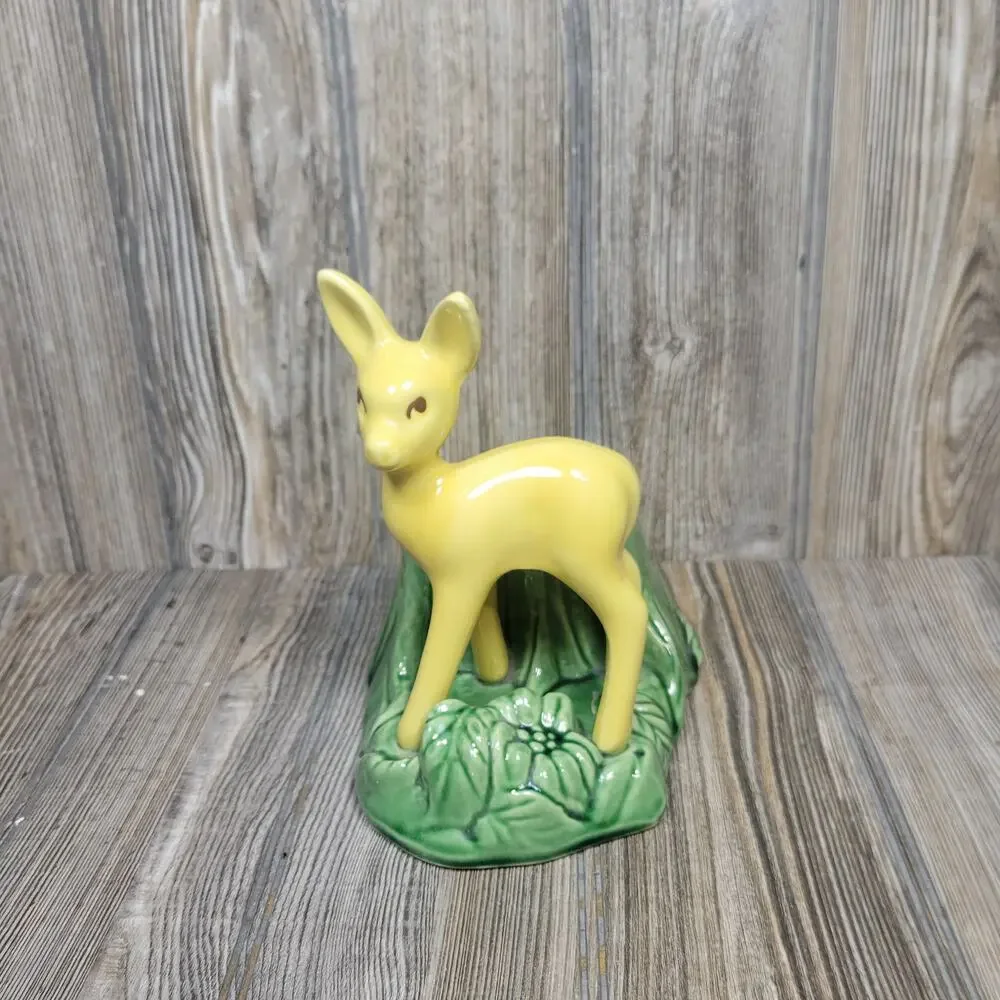 Vtg Shawnee Pottery 624 Deer Fawn Planter MCM Yellow Green Ceramic Art Pottery